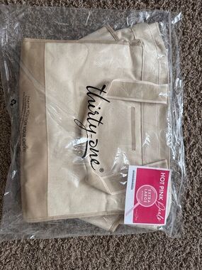 thirty-one Beige Canvas Carryall Tote with Black Logo
